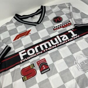 Formula 1 F1 Racing Jersey Shirt Men's XXL White Checkered 70th Anniversary V-Ne